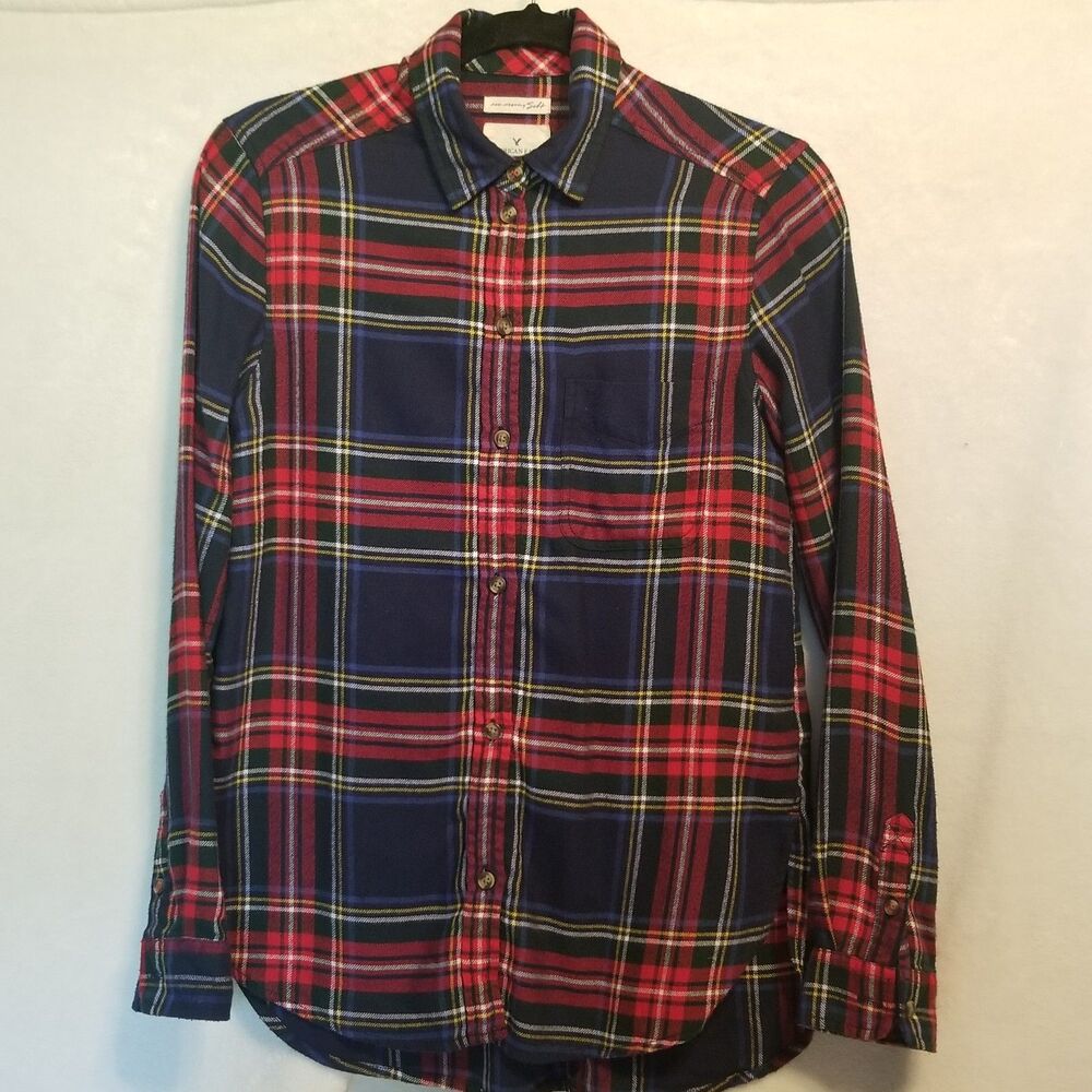 American Eagle XS Top Flannel AE Ahh-mazingly Soft Boyfriend Fit Grunge 90s